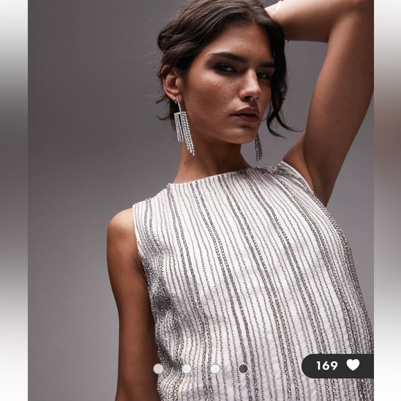 Topshop embellished diamante fringe detail mini dress in white size us 10 uk 14 - Picture 4 of 9